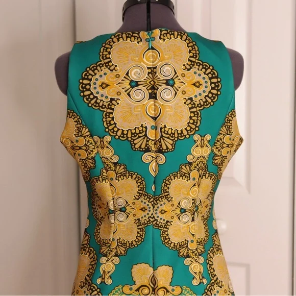 New York & Company Women's Stretch Sheath Dress Gold\Green | Small - Picture 6 of 16